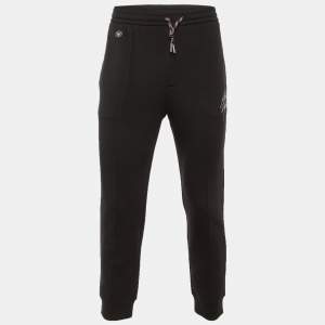Pre Owned Emporio Armani Black Jersey Logo Embroidered Jogger Pants M