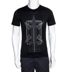 Pre Owned Emporio Armani Black Empire State Building Print Cotton T-Shirt M