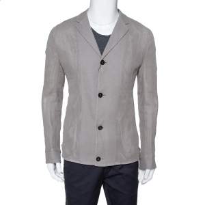 Pre Owned Emporio Armani Grey Linen & Cotton Leno Mesh Jacket XXL