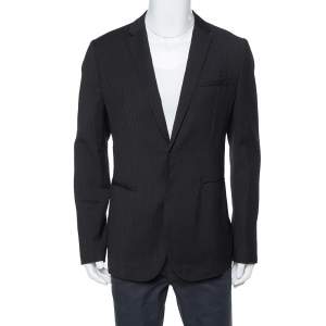 Pre Owned Emporio Armani Black Textured Wool Jacquard Tailored Blazer XXL
