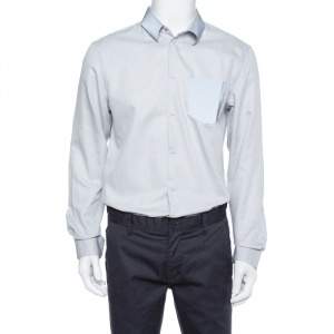 Pre Owned Emporio Armani Grey Textured Cotton Contrast Trim Shirt XL