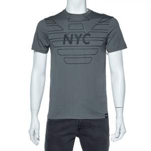 Pre Owned Emporio Armani Grey NYC Print Cotton Crew Neck T-Shirt S