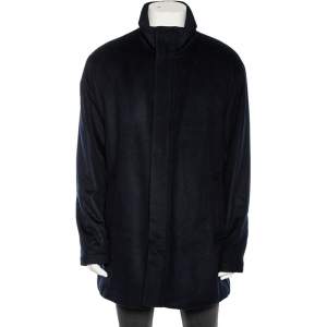 Pre Owned Emporio Armani Navy Blue Cashmere Single Breasted Coat XXXL 