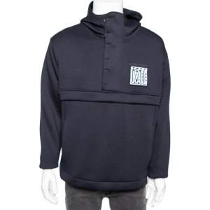 Pre Owned Emporio Armani Blue Logo Printed Jersey Lace Detailed Hoodie XXL