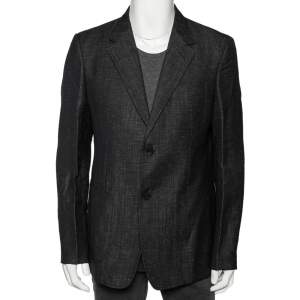 Pre Owned Emporio Armani Charcoal Grey Wool & Linen Single Breasted Blazer XXL