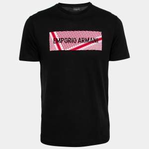Pre Owned Emporio Armani Black Yashmagh Capsule Logo Print Cotton T-Shirt L