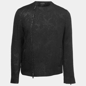 Emporio Armani Black Printed Textured Synthetic Zip-Up Jacket XL