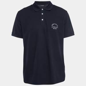 Pre Owned Emporio Armani Navy Blue Logo Embroidered Cotton Polo T-Shirt XXXL