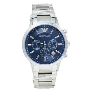 Pre Owned Emporio Armani Blue Stainless Steel Classic Chronograph AR2448 Men's Wristwatch 43 mm