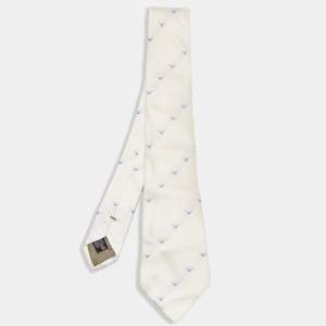 Emporio Armani Cream Logo Jacquard Silk Traditional Tie 