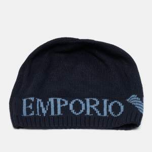 Emporio Armani Navy Blue Logo Knit Beanie 