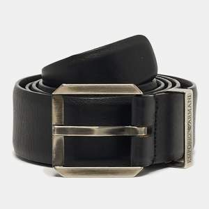 Pre Owned Emporio Armani Buckle Belt Black Leather