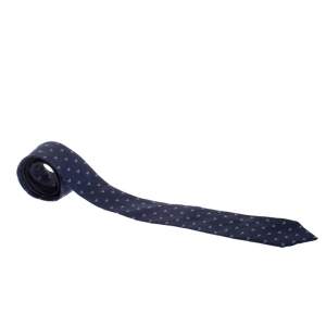 Pre Owned Emporio Armani Navy Blue Logo Jacquard Silk Tie