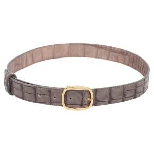 Emporio Armani Grey/Black Crocodile Embossed Leather Buckle Belt