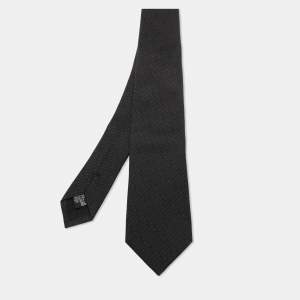 Pre Owned Emporio Armani Black Logo Silk Jacquard Tie