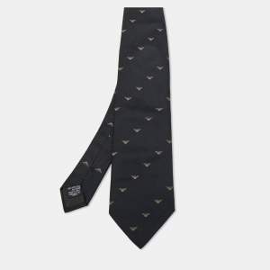 Emporio Armani Vintage Black Logo Silk Jacquard Tie