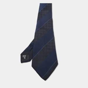 Emporio Armani Navy Blue Diagonal Stripe Silk Tie