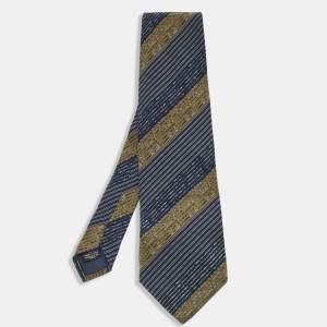 Pre Owned Emporio Armani Navy Striped Silk Traditional Tie