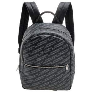 Emporio Armani Black Logo Print Synthetic Leather Backpack