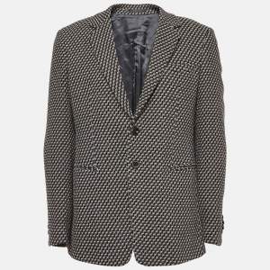 Emporio Armani Grey Patterned Boucle Blazer XL