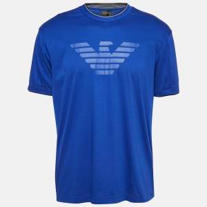 Emporio Armani Blue Logo Print Jersey T-Shirt XXL