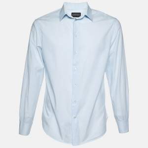 Emporio Armani Blue Patterned Cotton Shirt M