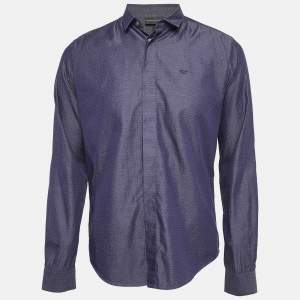 Emporio Armani Blue Dotted Cotton Button Up Slim Fit Shirt L