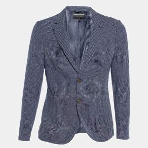 Emporio Armani  Blue Patterned Cotton Single Breasted Blazer S