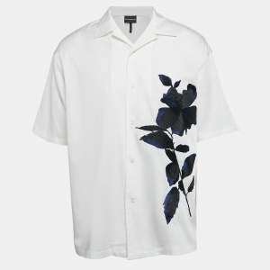 Pre Owned Emporio Armani White Floral Embroidery Lyocell Blend Oversized Shirt XXL