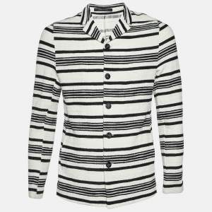 Emporio Armani Monochrome Striped Cotton Button Front Jacket L