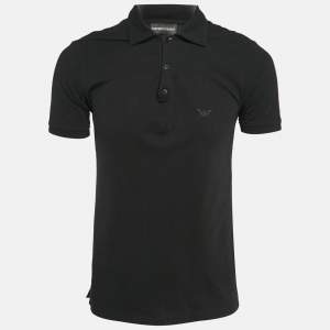 Pre Owned Emporio Armani Black Cotton Pique Polo T-Shirt L