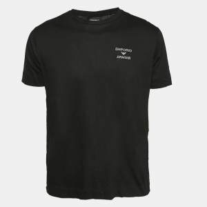 Pre Owned Emporio Armani Black Logo Embroidery Jersey Crew Neck T-Shirt XL