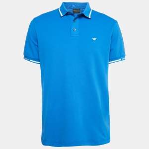 Pre Owned Emporio Armani Blue Cotton Jersey Polo T-Shirt XL