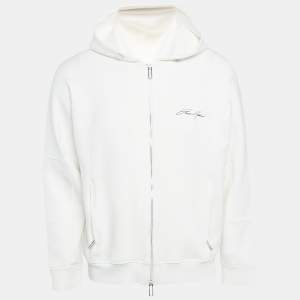Emporio Armani White Neoprene Zip-Up Hoodie M