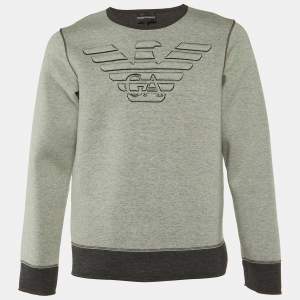Emporio Armani Grey Logo Embroidered Double Jersey Sweatshirt L