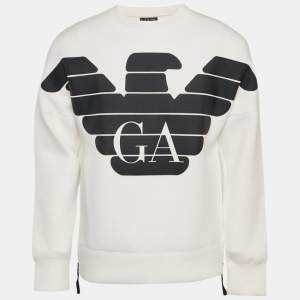 Emporio Armani White Logo Textured Print Jersey Sweatshirt M