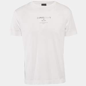 Pre Owned Emporio Armani White Logo Print Crew Neck T-Shirt L
