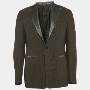Emporio Armani Black/Brown Patterned Wool Blend Single Breasted Blazer L