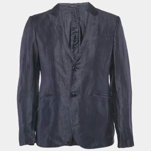 Emporio Armani Blue Line Blue Linen Single Breasted Blazer M