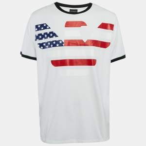 Emporio Armani White Logo Printed Cotton Crew Neck T-Shirt XXL