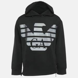 Emporio Armani Black Eagle Logo Print Neoprene Hoodie XL