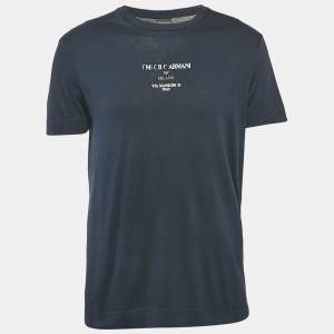 Emporio Armani Navy Blue Printed Cotton Crew Neck T-Shirt L