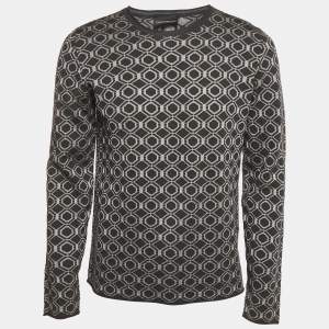 Emporio Armani Grey Patterned Wool Crew Neck Sweatshirt XL 