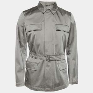 Emporio Armani Grey Textured Synthetic Zip-Up Jacket M