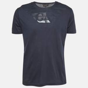 Emporio Armani Logo Print Navy Blue Cotton Round Neck T-Shirt XL