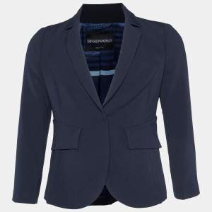 Emporio Armani Navy Blue Crepe Button Front Blazer S