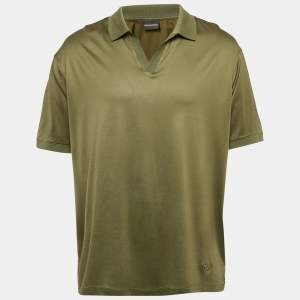 Emporio Armani Olive Green Cotton Blend and Cotton Knit Polo T-Shirt XXXL