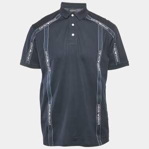 Emporio Armani Navy Blue Cotton Logo Tape Trimmed Polo T-Shirt XXL