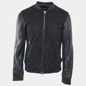 Emporio Armani Navy Blue Suede & Leather Zip Front Jacket L