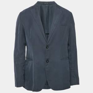 Emporio Armani Navy Blue Sateen Button Front Blazer L